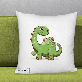 Perna Decorativa Brontosaur Verde Simpatic, 40x40 cm, Alb Pufos, Husa Detasabila, Perna Inclusa, BEKZ®
