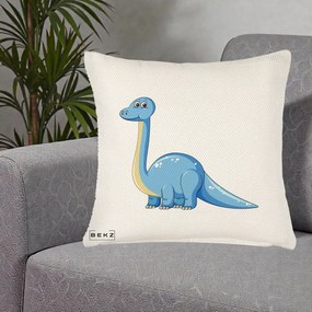 Perna Personalizata Brontosaur Albastru, 40x40 cm, Crem Reliefat, Husa Detasabila, Perna Inclusa, BEKZ®