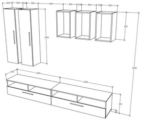 Living haaus Haga V12, Antracit/Stejar Wotan, L 240 cm