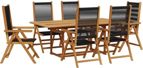 vidaXL Set mobilier de grădină 7 piese polipropilenă neagră/lemn masiv