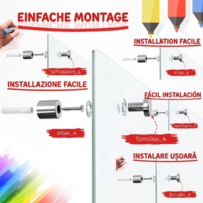 Vinsetto Tablă de Sticlă Albă cu 4 Markere și Burete de Șters 90x60x0.4 cm | Aosom Romania