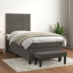 3137942 vidaXL Pat box spring cu saltea, gri închis, 90x200 cm, catifea