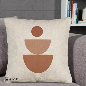 Perna Decorativa Geometric Boho Semicerc Stivuit, 40x40 cm, Bej Canapea, Husa Detasabila, Perna Inclusa, BEKZ®