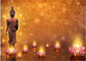 Tablou pe sticlă - Buddha în sclipici auriu (70x50 cm)