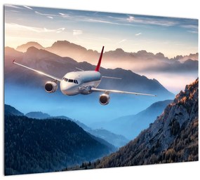 Tablou pe sticlă - Avion peste crestele montane (70x50 cm)