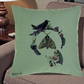 Perna Decorativa Gothic Wreath Corb Moliu Craniu, 40x40 cm, Verde, Husa Detasabila, Perna Inclusa, BEKZ®