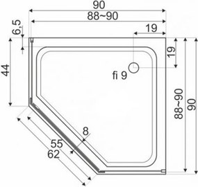 Cădiță de duș acrilică pătrată joasă Glasgow 90 90x90x6 cm
