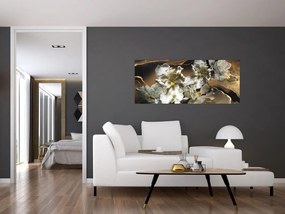 Tablou - Flori de orhidee pe fundal de marmură (120x50 cm)