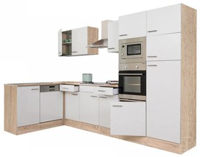 Mobilă de bucătărie de colț Yorki 340, corp din stejar Sonoma, cu față alb satinat