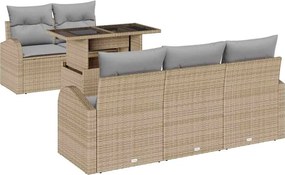 vidaXL Set de canapele pentru grădină cu pernă 6 pcs Bej Poli Rattan