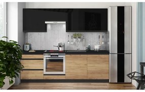 Set de bucătărie MARINA 240 cm, stejar craft / negru lucios