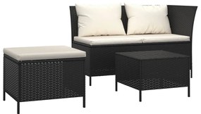 319692 vidaXL Set mobilier de grădină cu perne, 3 piese, negru, poliratan