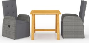 vidaXL Set de masă pentru grădină, 3 piese, gri