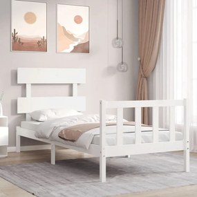 3193257 vidaXL Cadru de pat cu tăblie, alb, 90x200 cm, lemn masiv