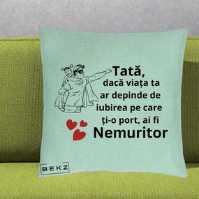 Cadou pentru Tata - Perna Personalizata Tata Nemuritor Supererou cu Masca, 40x40 cm, Verde Menta, Husa Detasabila, Perna Inclusa, BEKZ®