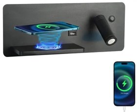 Aplică LED cu raft, USB și funcție de încărcare fără fir Immax 08288L LED/3W/230V + LED/3W