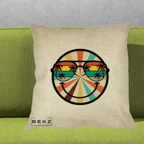Perna Decorativa Smiley Face Retro Sunset Palmieri, 40x40 cm, Crem, Husa Detasabila, Perna Inclusa, BEKZ®