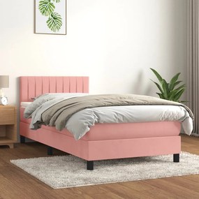 3141400 vidaXL Pat box spring cu saltea, roz, 90x190 cm, catifea