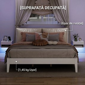 HOMCOM Set 2 Noptiere Suspendate cu LED RGB Integrat și Reglabil prin Aplicație, Sertar și Raft, 37x32x21 cm, Alb | Aosom Romania