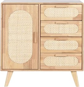 Bufet natur din metal , lemn de cauciuc si rattan , "Natqi"
