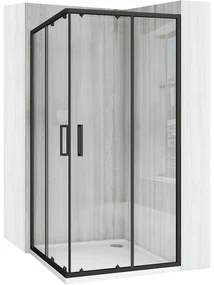 Cabina de dus patrata cu usi glisante negru Rea City 90x90 cm si cadita neagra