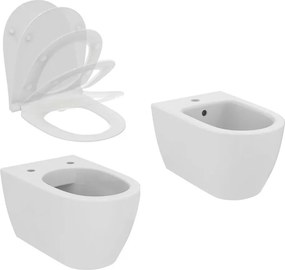 Set vas WC suspendat Ideal Standard I.life O cu capac softclose alb si bideu
