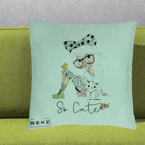 Perna Decorativa So Cute Fata Fashion, 40x40 cm, Verde Menta, Husa Detasabila, Perna Inclusa, BEKZ®