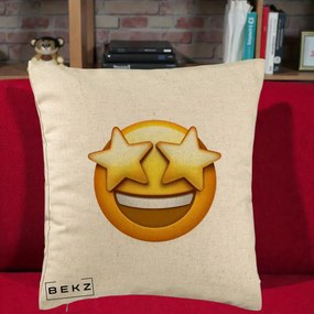 Perna Decorativa Emoji Ochi Stele, 40x40 cm, Bej, Husa Detasabila, Perna Inclusa, BEKZ®