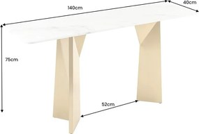 Consola design modern, Metal, Auriu, Marmura, Alb, EXTRAVAGANCIA 140cm