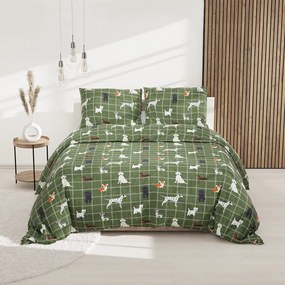 Lenjerie de pat din bumbac verde, WHITE DOGS