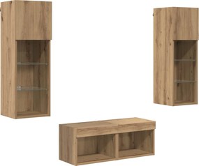 vidaXL Dulapuri pentru TV Pe perete 4 pcs Stejar Negru Lemn compozit