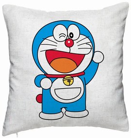 Perna Decorativa, Model copii Doraemon, 40x40 cm, Alb Murdar, Husa Detasabila, Burduf