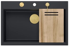 Statie de lucru incastrata cu dozator sapun Quadron Unique Marc negru carbon - auriu 76x50 cm