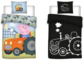 Purcelușa Peppa George&#039;s Tractor lenjerie de pat pentru copii fosforescentă 100x135cm, 40x60cm