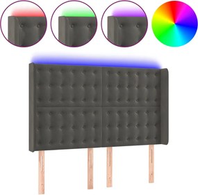 vidaXL Tăblie de pat cu LED, gri închis, 147x16x118/128 cm, catifea