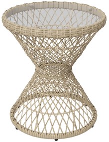 Outsunny Masă de cafea Boho design, placă de sticlă, PE-Rattan, 45 cm x 45 cm x 52 cm, Natural | Aosom Romania