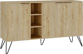 Comoda Clara-Oak, stejar/negru, PAL melaminat/metal, 142x36x83 cm