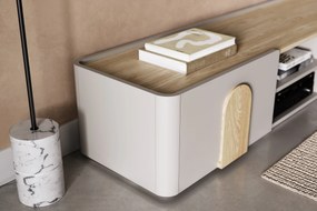 Comodă TV Amilio 220 cm cu sertar - cașmir / stejar uleiat / mânere stejar deschis