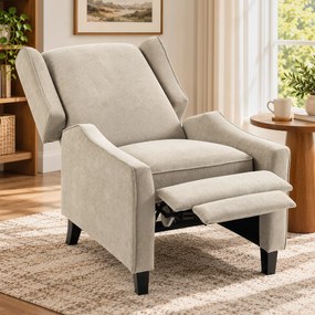HOMCOM Fotoliu Recliner Manual 155° cu Suport pentru Picioare, Șezut Gros, Material Tip In, Maro Deschis | Aosom Romania