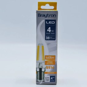 Bec LED Vintage filament 4W(38W) Braytron, flacara, E14, 470lm, lumina calda(3000 K), clasa energetica E