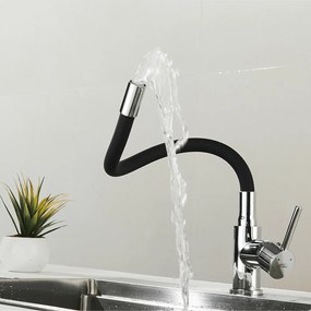 Baterie de chiuvetă independentă Corin cu cioc flexibil negru