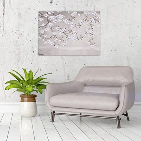 Tablou pe sticlă - Flori într-un peisaj gri (70x50 cm)
