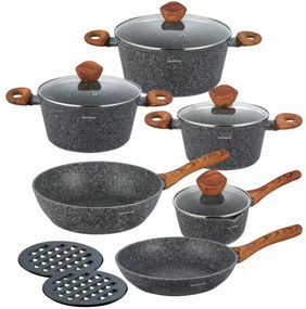 Set vase de gatit Klausberg KB 7242, 12 bucati, Acoperire granit, Inductie,Gri