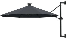 vidaXL Umbrelă de soare montată pe perete cu LED-uri, antracit, 300 cm