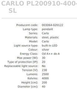 Lustra LED design modern circular CARLO argintiu, diametru 40cm