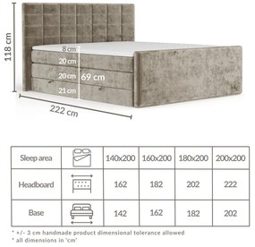 Pat boxspring maro deschis cu spațiu de depozitare 200x200 cm Ava – Maison de Rêve