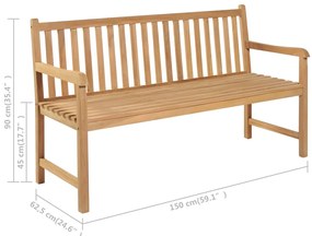 Banca gradina cu perna neagra, 150 cm, lemn masiv tec 150 cm, Negru, 1, Negru