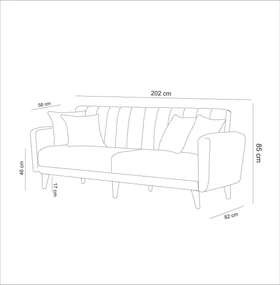 Canapea extensibila cu 3 Locuri Tetra, 202 x 85 x 80 cm