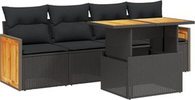 vidaXL Set mobilier de grădină cu perne, 5 piese, negru, poliratan