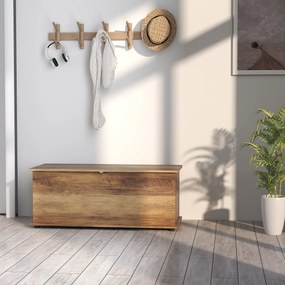 HOMCOM Cufăr de Depozitare pentru Interior 113L cu Capac Rabatabil, Cufăr Organizator pentru Living și Hol, Bancă cu Spațiu de Depozitare, Efect Lemn Maro | Aosom Romania